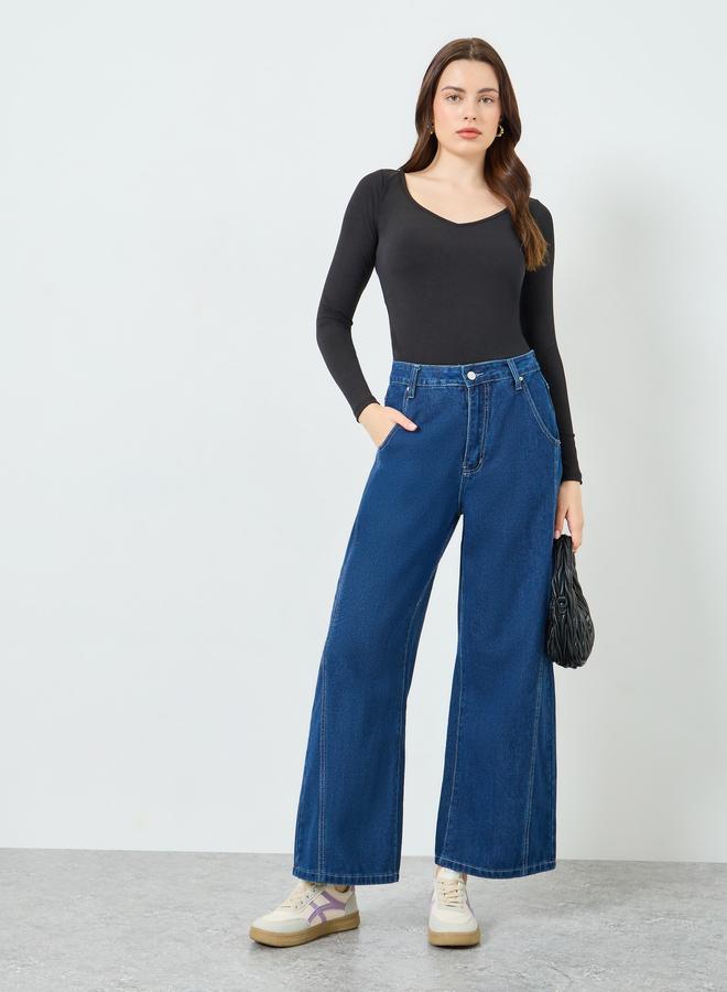 Styli Women Blue Relaxed Fit Wide Leg Jeans - Image 4